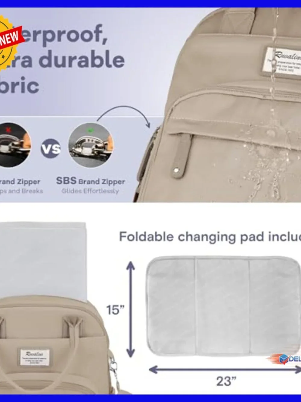 Large Waterproof Diaper Backpack with Changing Pad & Insulated Bottle Pockets